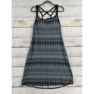 prAna Feather Print Strappy Padded Performance Dress Womens XL Gray Black